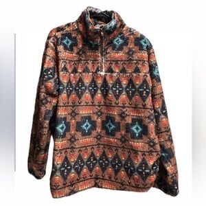 Women’s Brown Aztec Quarter-Zip Fleece Sweater